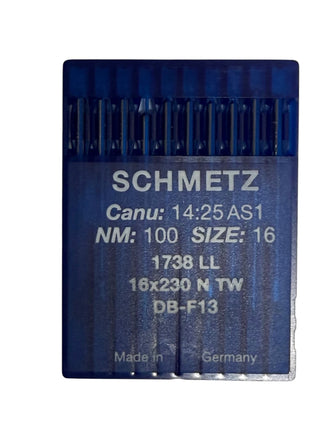 Schmetz Needles 16 X 230 N TW (LEATHER) 1738 LL  DB-F13 Canu:14:25 AS1  100/16 Pk 10