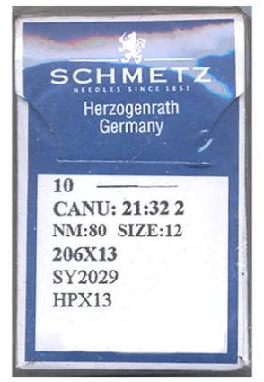 Schmetz Needles 206x13 SY2029 HPx13 80/12 PK 10  Flat Shank For use with Singer Rotary Hook Model 206, 306K, 306W, 319K, 319W, 320 Sewing Machines.
