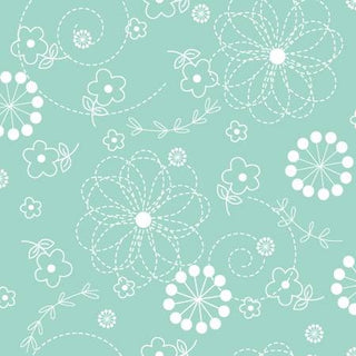 Kimberbell Teal Doodles Wide Back 108" Per Mtr
