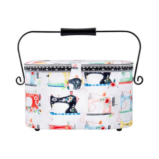 Sewing Basket - Medium Oval 31 x 18 x 21cm Vintage Sewing White