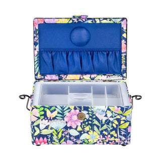 Sewing Basket - Medium Rectangle 25 x 17 x 14cm floral navy