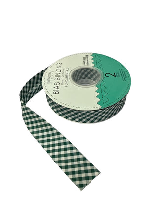 Bias Binding 25mm 1/8" Check Dk Green Per Metre