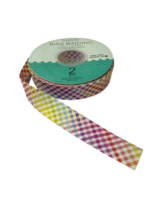 Bias Binding 25mm 1/8" Check White Rainbow Per Metre