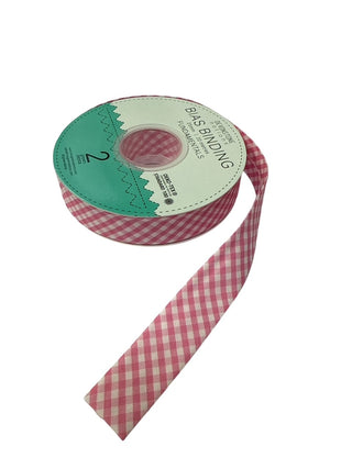 Bias Binding 25mm 1/8" Check Light Pink Per Metre
