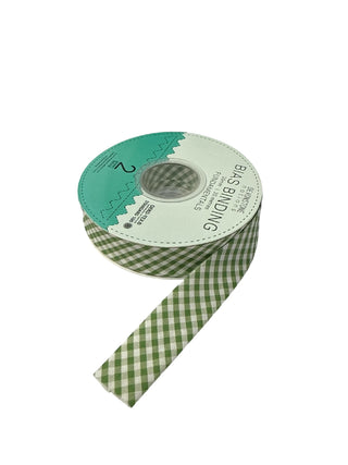 Bias Binding 25mm 1/8" Check Crocodile Green Per Metre