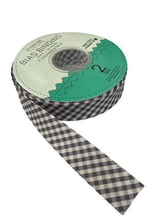 Bias Binding 25mm 1/8" Check Barramundi Grey Per Metre