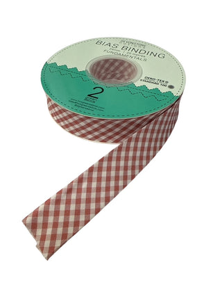 Bias Binding 25mm 1/8" Check Antique Red Per Metre