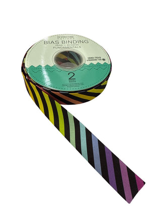 Bias Binding 25mm 1/8" Stripe Black Rainbow Per Metre