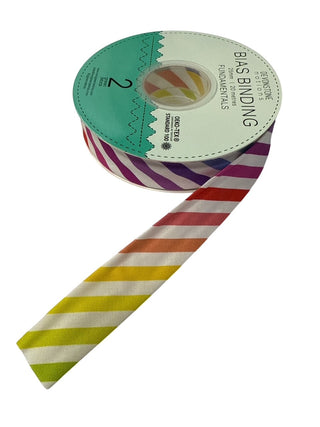 Bias Binding 25mm 1/8" Stripe White Rainbow Per Metre