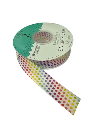 Bias Binding 25mm 1/8" Dot White Rainbow Per Metre