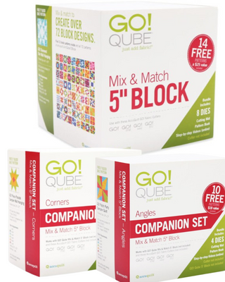 Accuquilt Go! Bundle  5" QUBE Includes Mix n Match Blocks, Corners and Angles Companion Sets