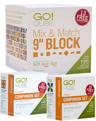 Accuquilt Go! Bundle  9" QUBE Includes Mix n Match Blocks, Corners and Angles Companion Sets
