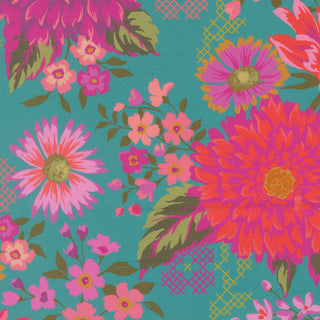 Moda Parlor Floral Teal Background M1196015 per mtr