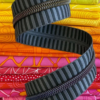 Sassafras Lane Grey Stripe Zipper Tape with Rainbow Teeth 3 yards (2.74m)