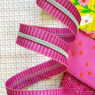 Sassafras Lane Pink Stripe Zipper Tape with Nickel Teeth 3 yards (2.74m)