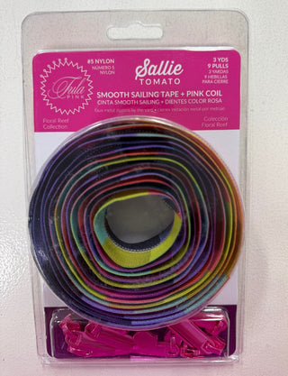 Tula Pink Sallie Tomato Coil Zipper Nylon Floral Reef Smooth Sailing 3 yds (2.74m) and 9 Pulls 