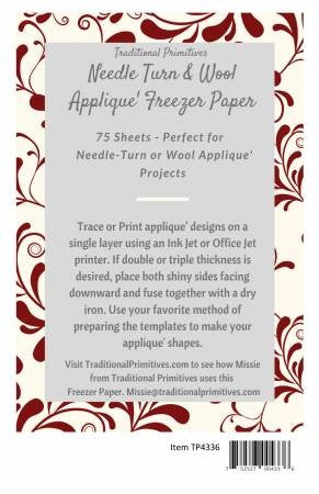 Freezer Paper Wool & Needleurn Applique 8.5" x 11"   Pk 75 sheets