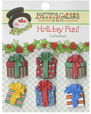 Christmas Presents Novely Buttons card of 6