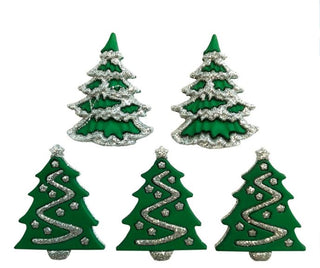 Glitter Trees Novelty Buttons pk 5