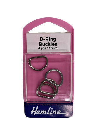 Hemline Buckle D Ring 12mm 4pc Nickel