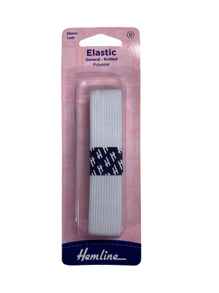 Hemline Elastic G/P Knitted 20mm x 1m White