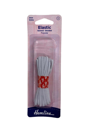 Hemline Elastic G/P Braided 3mm x 5m White