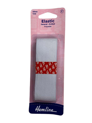 Hemline Elastic G/P Knitted 32mm x 1m White