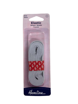 Hemline Elastic G/P Braided 6mm x 5m White 