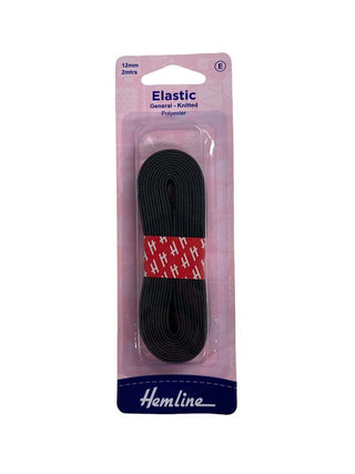 Hemline Elastic G/P Knitted 12mm x 2m Black