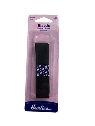 Hemline Elastic G/P Knitted 20mm x 1m Black