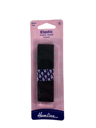 Hemline Elastic G/P Knitted 25mm x 1m Black 
