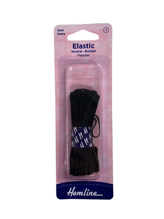 Hemline Elastic G/P Braided 3mm x 5m Black