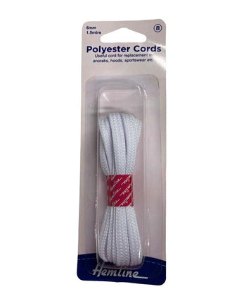 Hemline Cord Polyester 6mm x 1.5m White