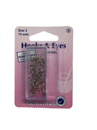 Hemline Hook and Eye Nickel 14 Sets Size 2