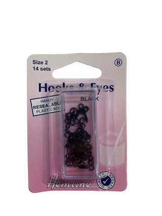 Hemline Hook and Eye Black 14 sets Size 2