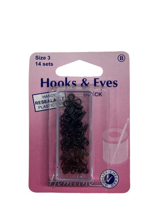 Hemline Hook and Eye Black 14 sets Size 3