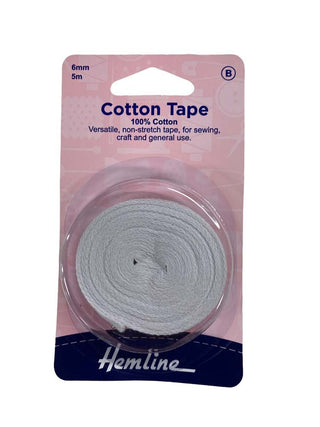 Hemline Cotton Tape 6mm x 5m White