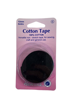 Hemline Cotton Tape 12mm x 5m Black