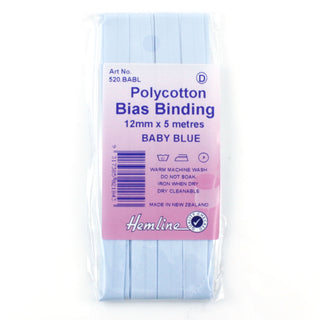 Hemline Bias Binding 12mm Baby Blue x 5m