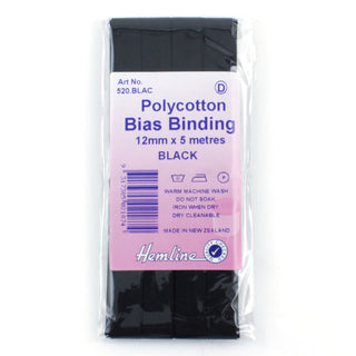 Hemline Bias Binding 12mm Black x 5m