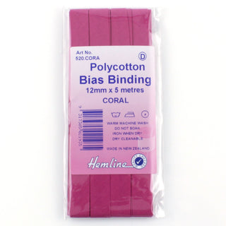 Hemline Bias Binding 12mm Coral 5m