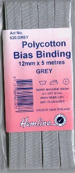 Hemline Bias Binding 12mm Grey x 5m