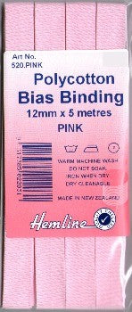 Hemline Bias Binding 12mm Pink x 5m