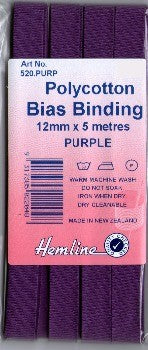 Hemline Bias Binding 12mm Purple x 5m