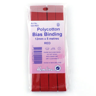 Hemline Bias Binding 12mm Red x 5m