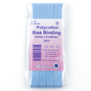 Hemline Bias Binding 12mm Sky Blue x 5m