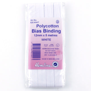 Hemline Bias Binding 12mm White x 5m