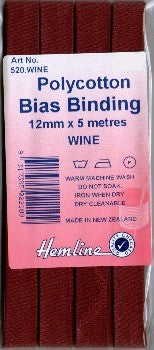 Hemline Bias Binding 12mm Wine x 5m