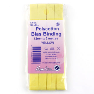 Hemline Bias Binding 12mm Yellow x 5m