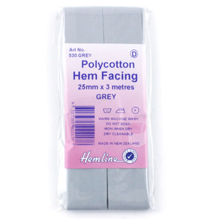 Hemline Bias Hem Facing 25mm Grey x 3m